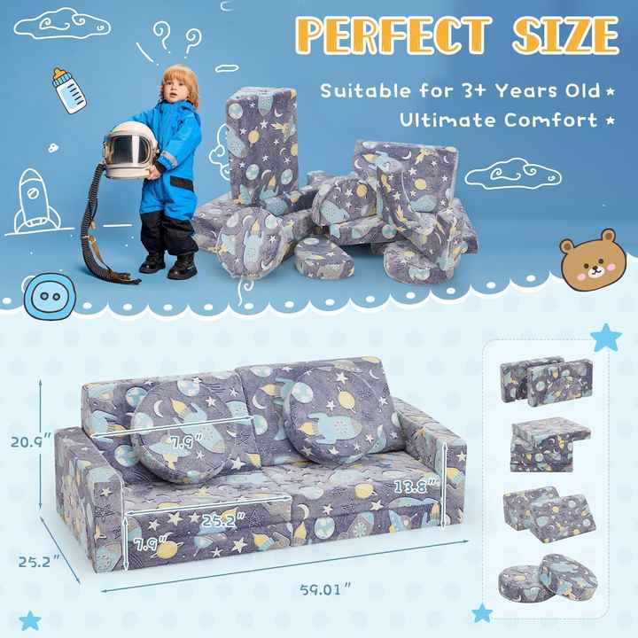 12pcs Kids Playroom Modular Couch and Blocks with Green Glow