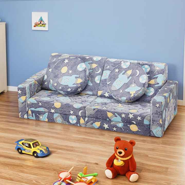 12pcs Kids Playroom Modular Couch and Blocks with Green Glow