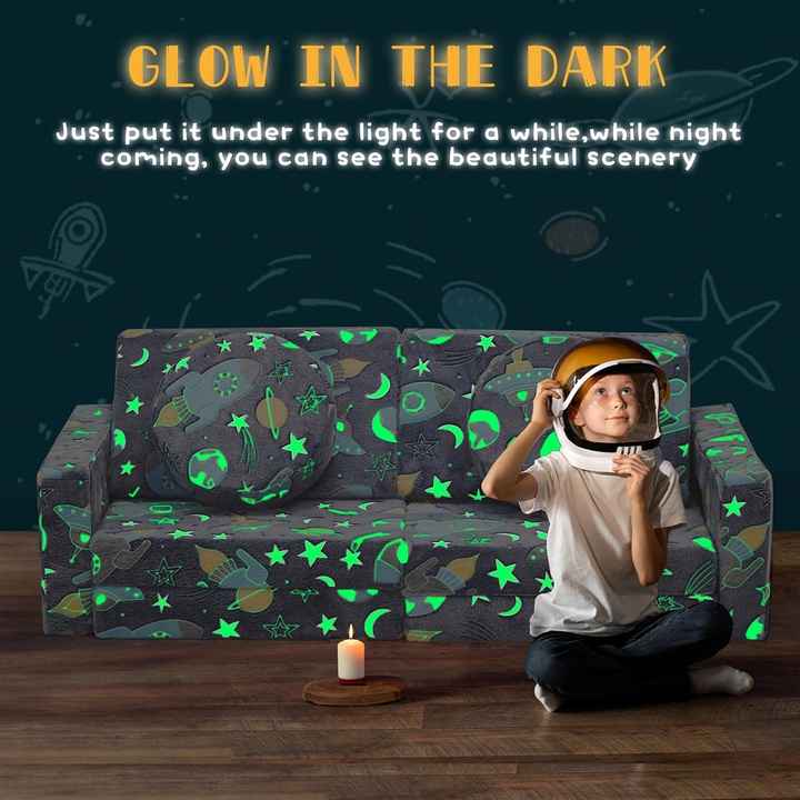 12pcs Kids Playroom Modular Couch and Blocks with Green Glow