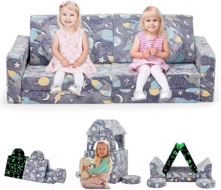 12pcs Kids Playroom Modular Couch and Blocks with Green Glow
