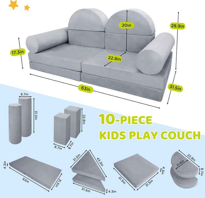 10PCS Kids Modular Couch & DIY Play Blocks