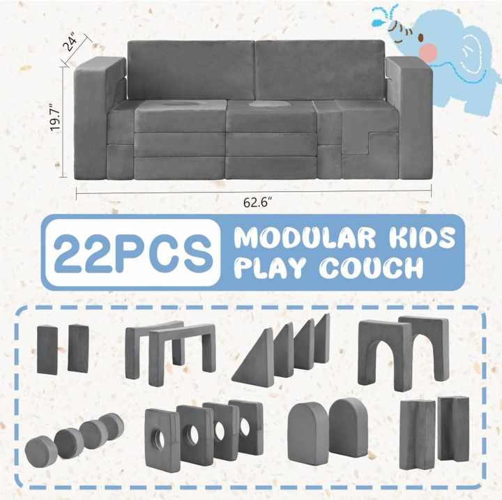 22pcs Foam Modular Kids Play Couch & Blocks - 1000+DIY Creative