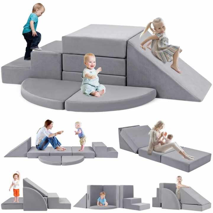 7-Piece Multicolor Soft Foam Climbing Blocks for Toddlers with Tunnels, Ramp & Mats