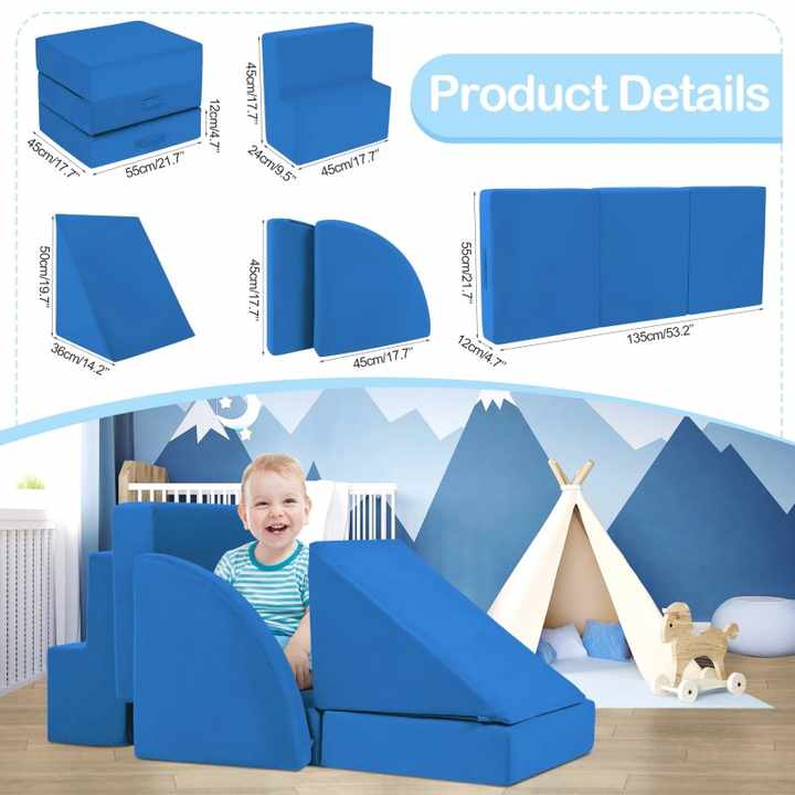 7-Piece Multicolor Soft Foam Climbing Blocks for Toddlers with Tunnels, Ramp & Mats
