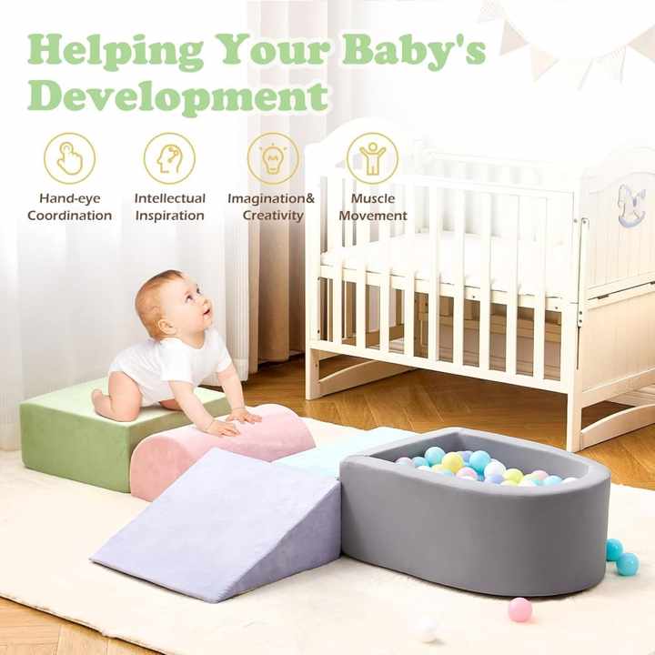 5-Piece Babies Kids Soft Foam Climbing Blocks & Ball Pool