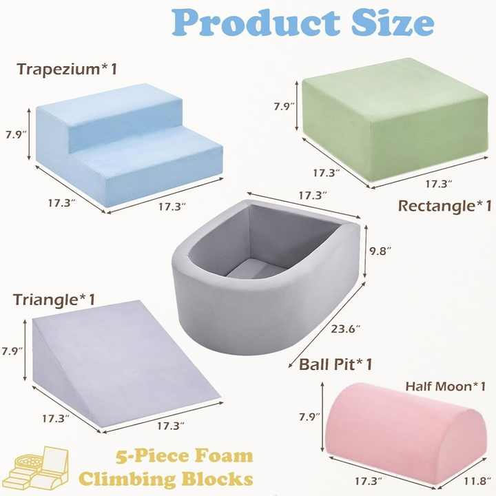 5-Piece Babies Kids Soft Foam Climbing Blocks & Ball Pool