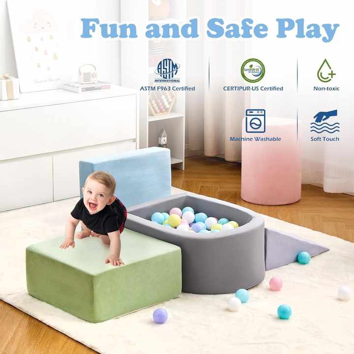 5-Piece Babies Kids Soft Foam Climbing Blocks & Ball Pool