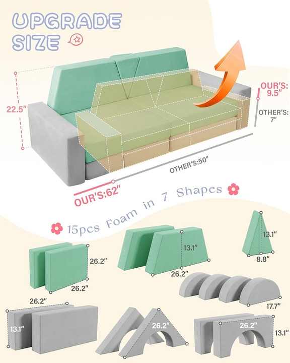 15pcs Kids Foam Modular Couch and Building Kits