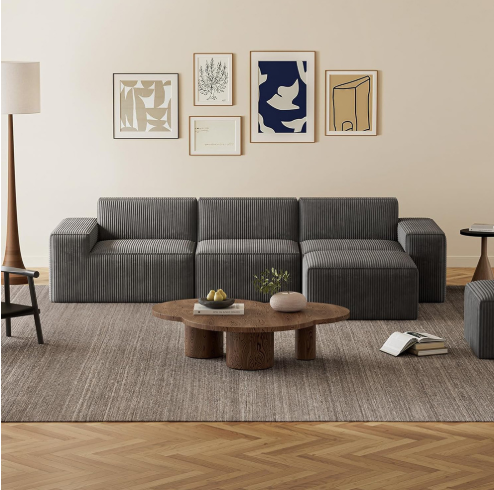 3 Seats Modular Sectional Corduroy Compressible Sofa