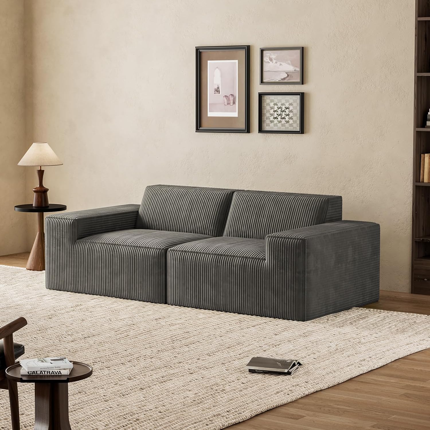 2 Seats Modular Sectional Corduroy Sofa with Vacuum Compressed