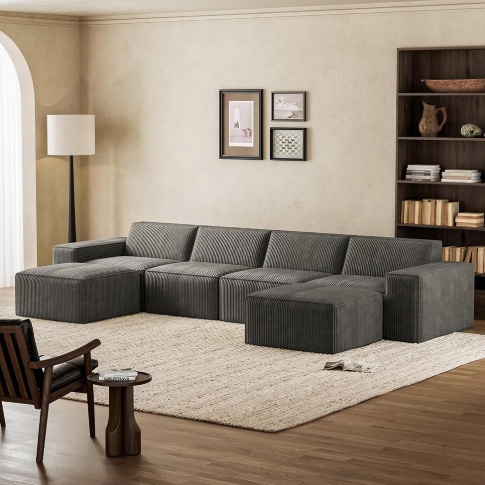 4 Seats Corduroy Modular Sectional Sofa with 30D Compressible Sponge