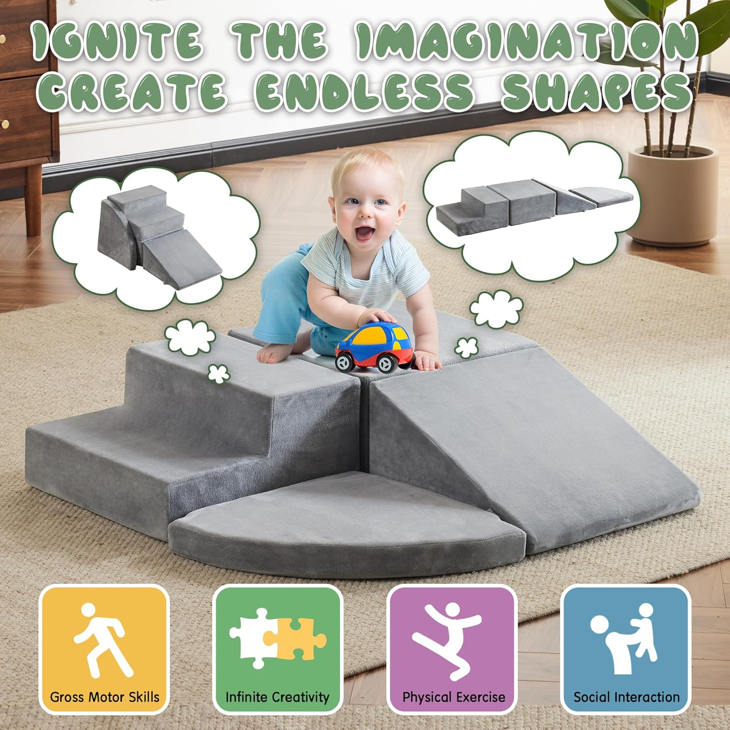 4-piece Soft Play Equipment Soft Velvet Foam Climbing Blocks
