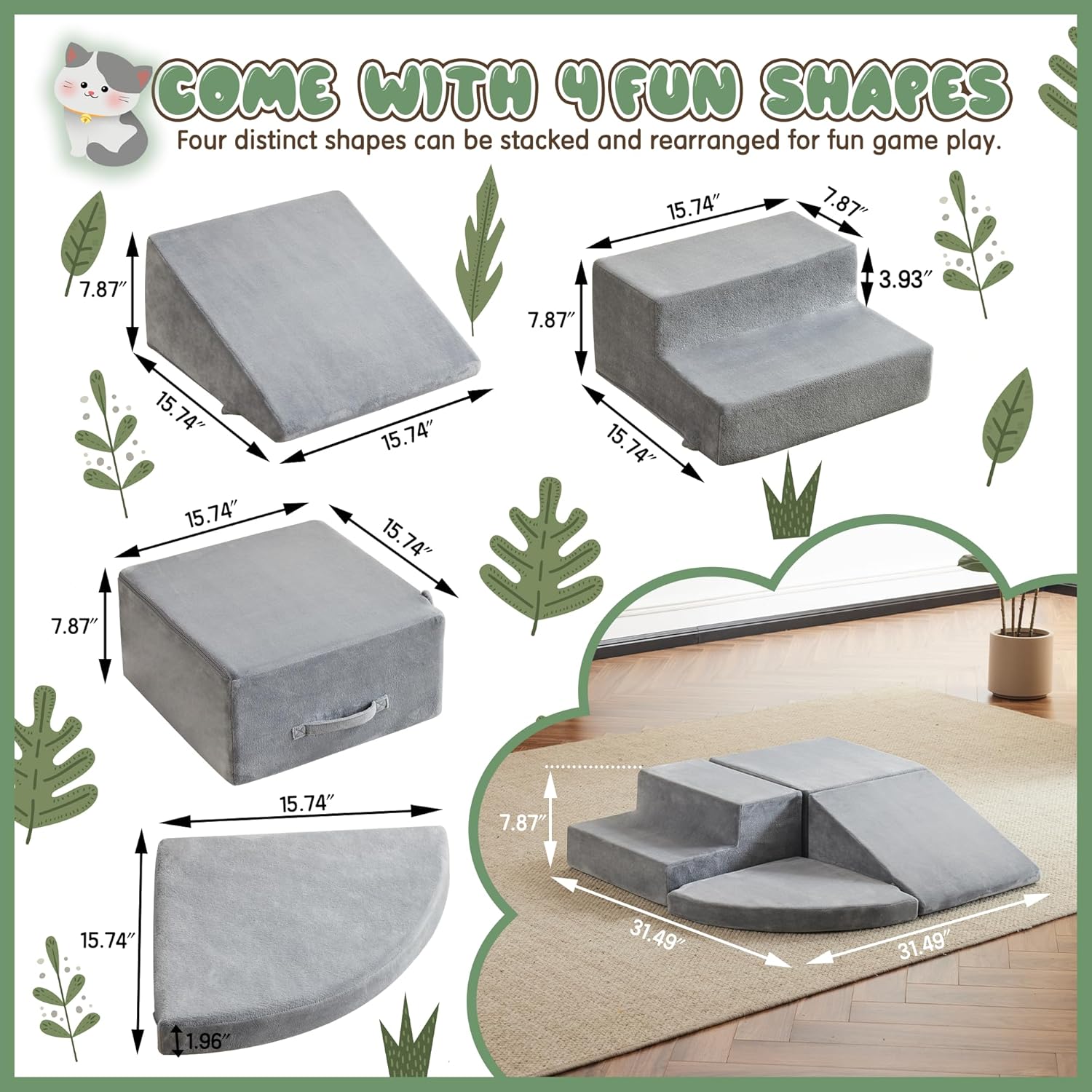 4-piece Soft Play Equipment Soft Velvet Foam Climbing Blocks