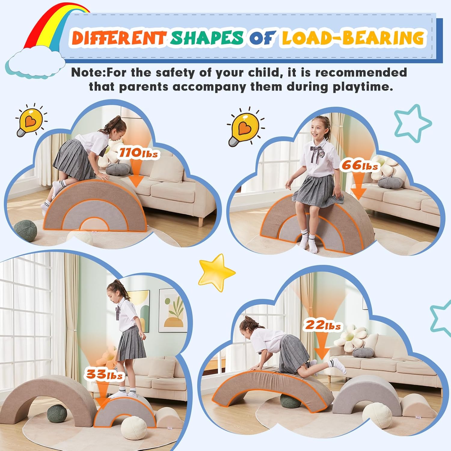 3pcs Rainbow Soft Foam Climbing Blocks