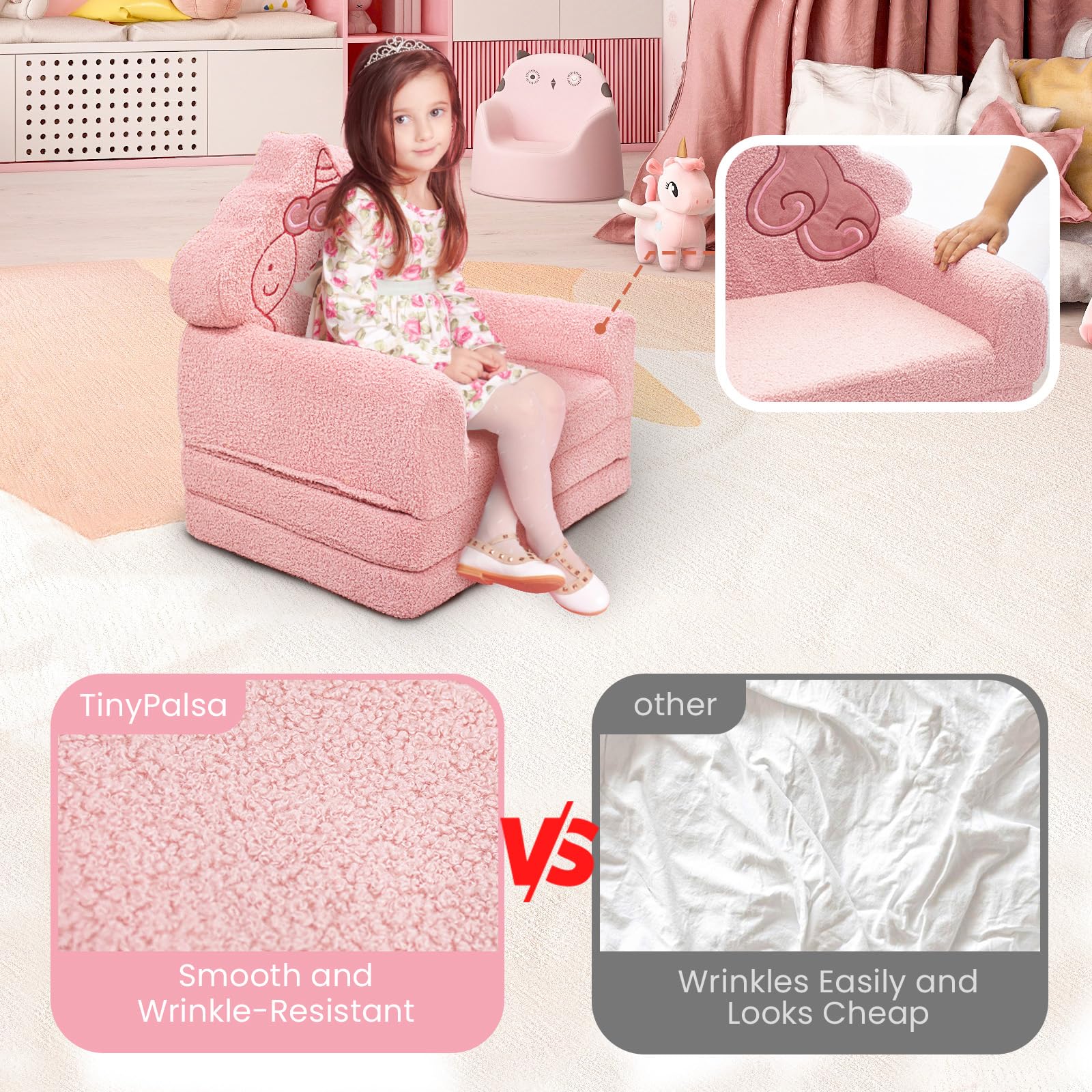 2 in 1 Foldable Compressed Foam Kids Couch Bed