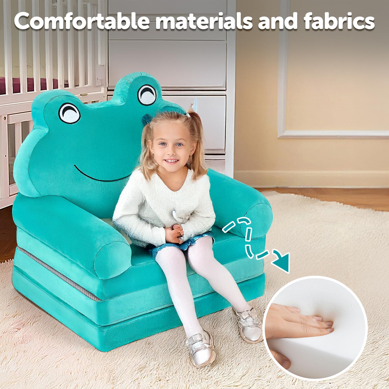 Boys Girls Foldable Foam Sofa Bed With Frog Shape