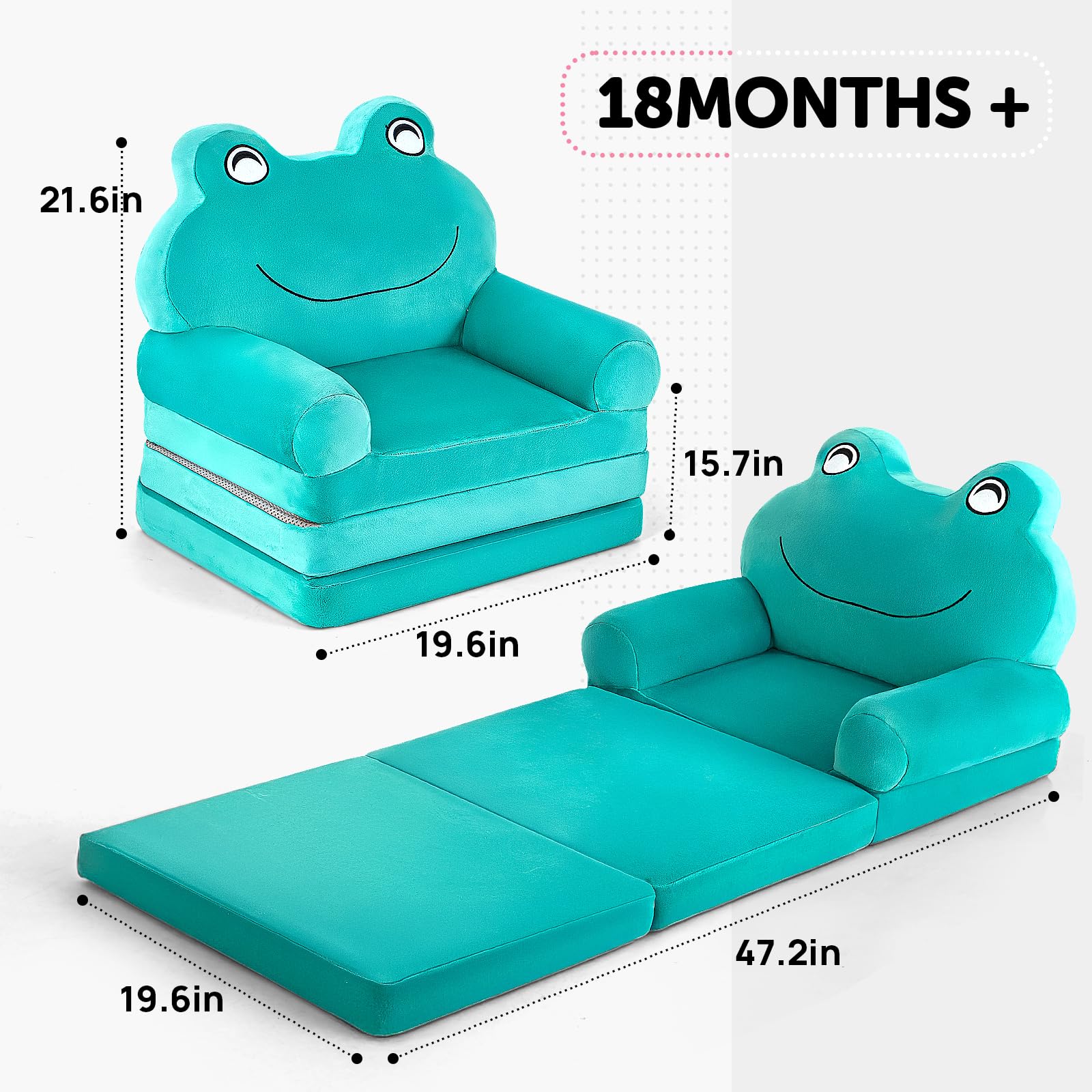Boys Girls Foldable Foam Sofa Bed With Frog Shape