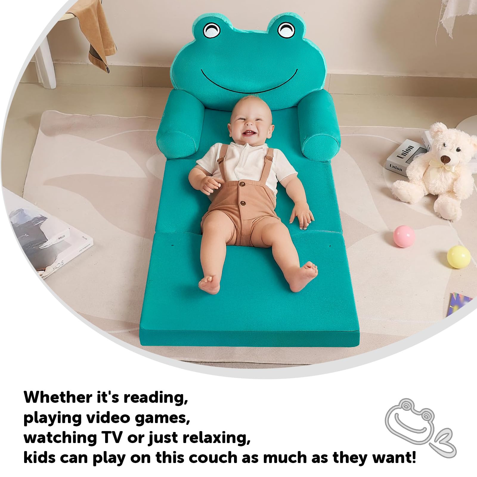 Boys Girls Foldable Foam Sofa Bed With Frog Shape