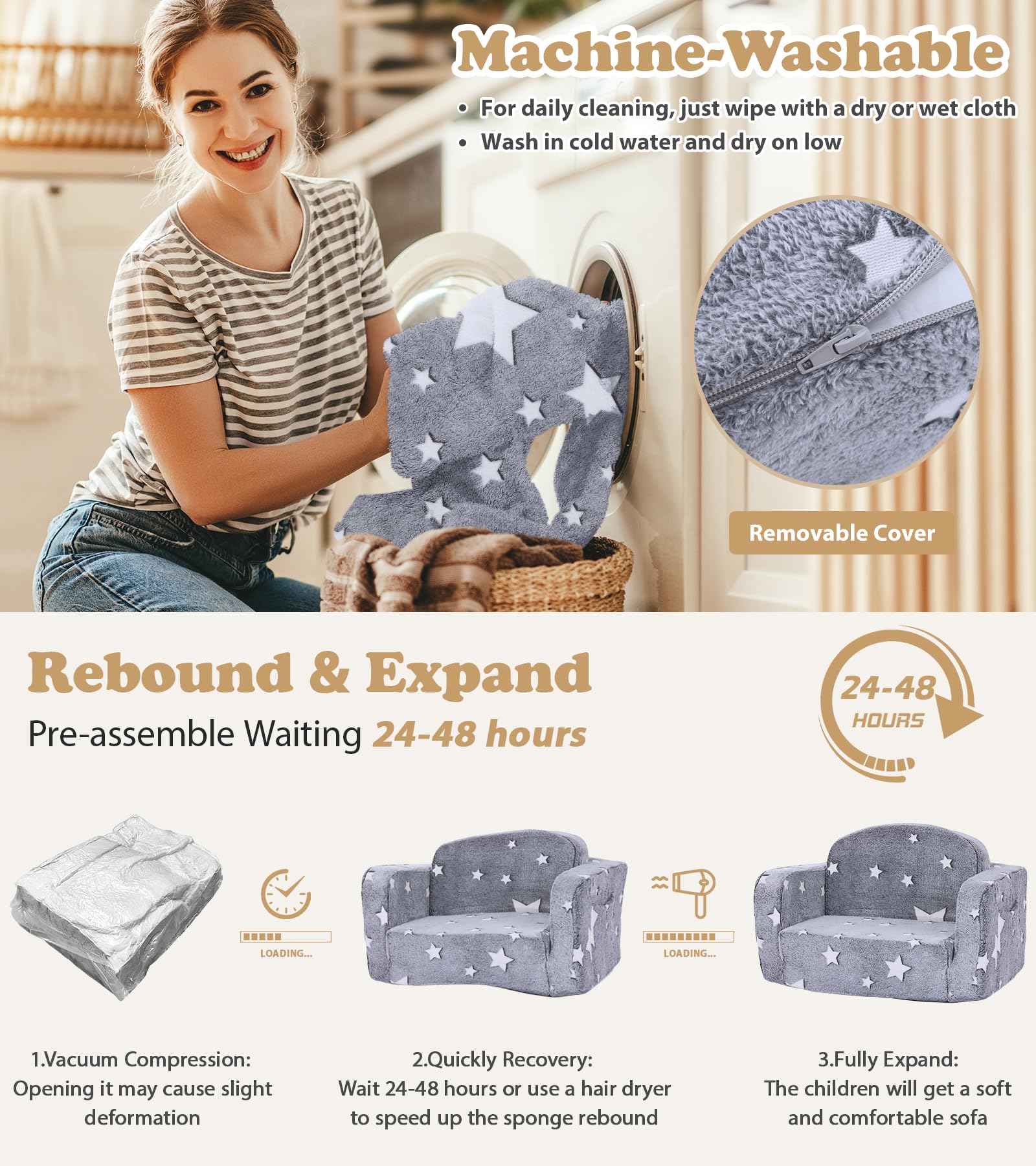 Toddler Fold Soft Foam Couch with Folded Mattress Glow in The Dark