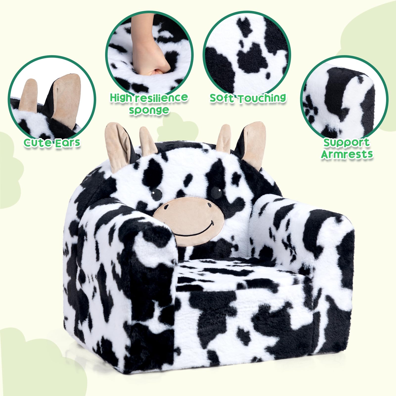 Cartoon Cow Shape Kids Sofa Baby Couch With Compressed Package