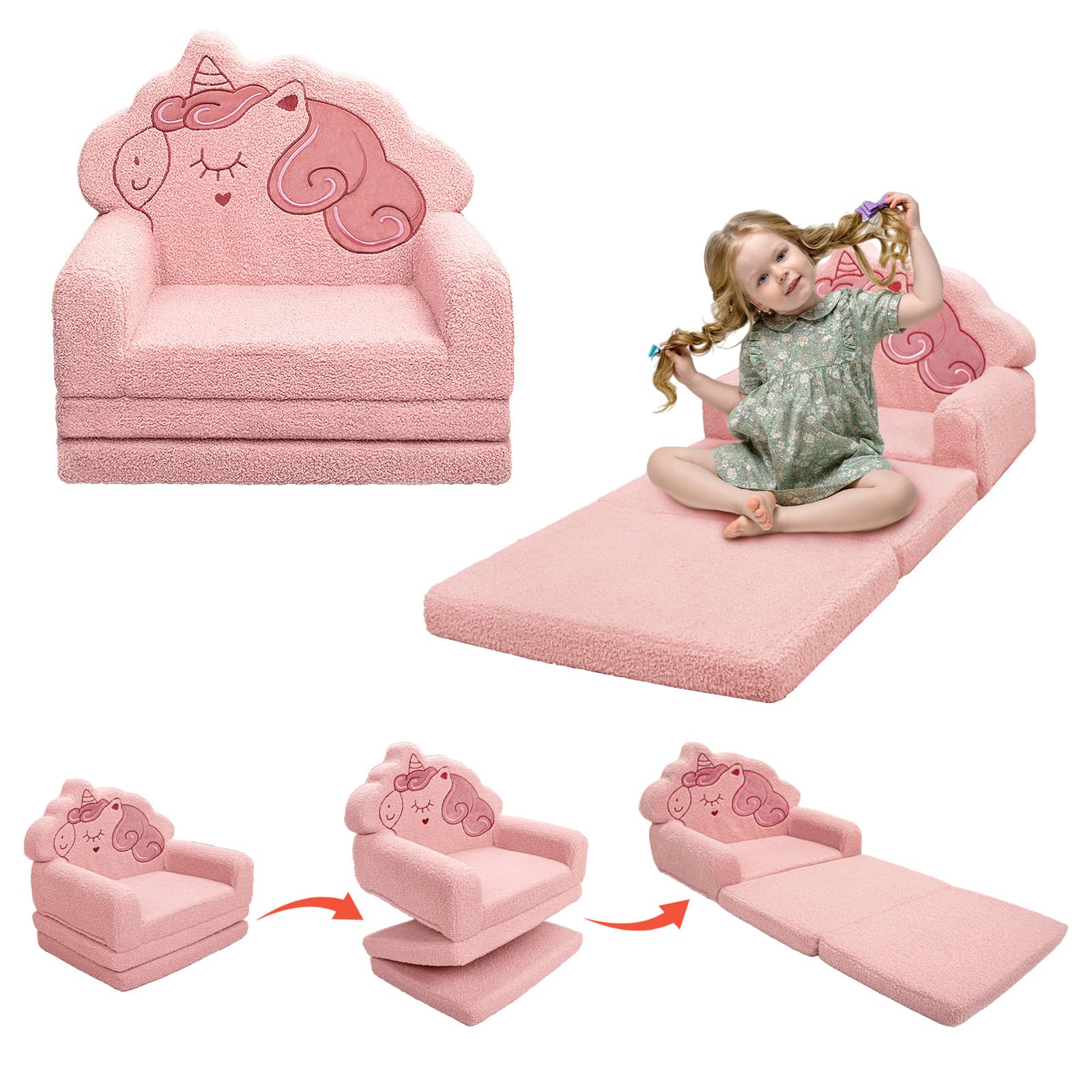 2 in 1 Foldable Compressed Foam Kids Couch Bed