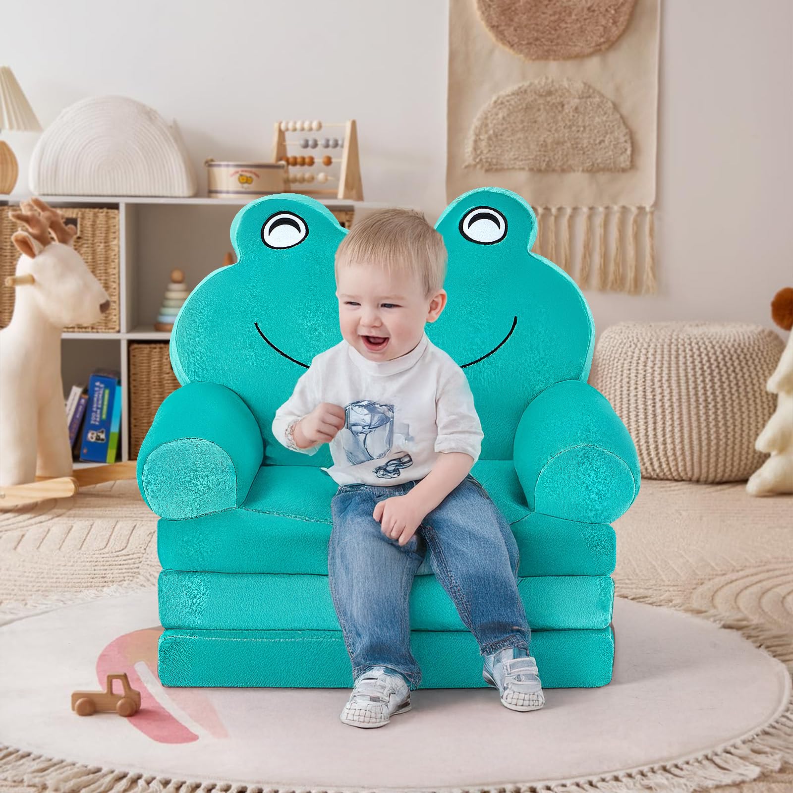 Boys Girls Foldable Foam Sofa Bed With Frog Shape