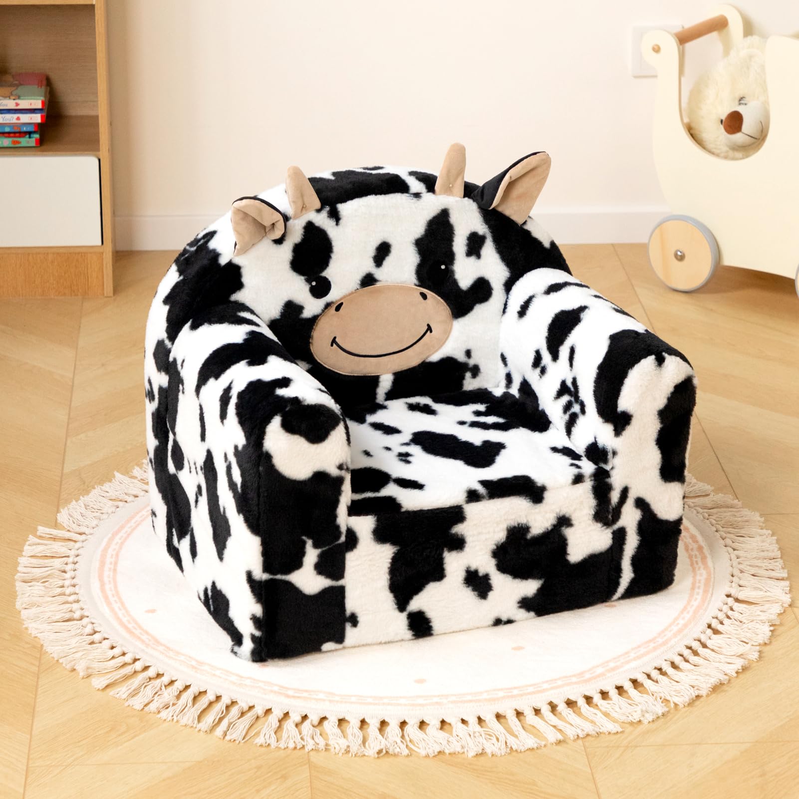 Cartoon Cow Shape Kids Sofa Baby Couch With Compressed Package
