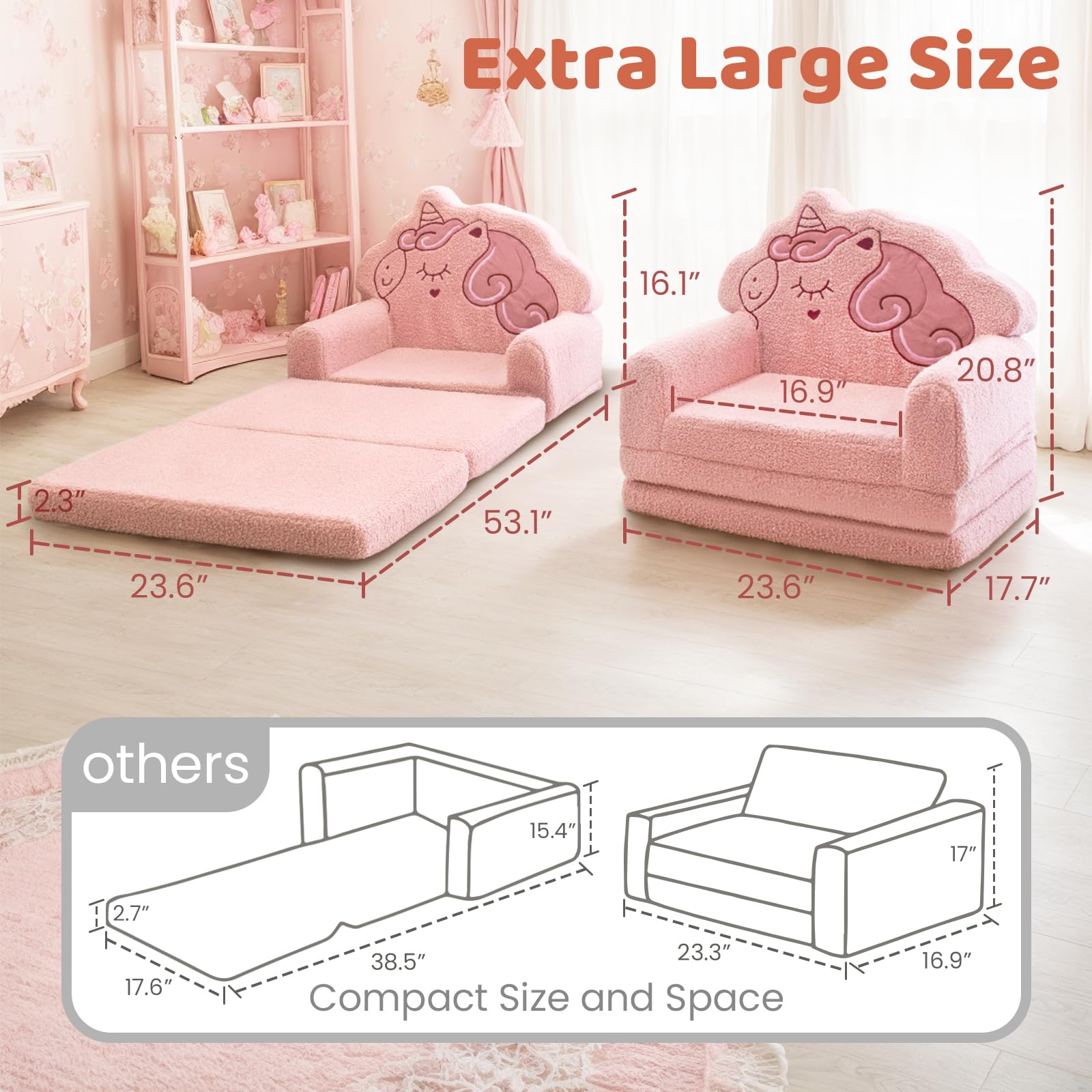 2 in 1 Foldable Compressed Foam Kids Couch Bed