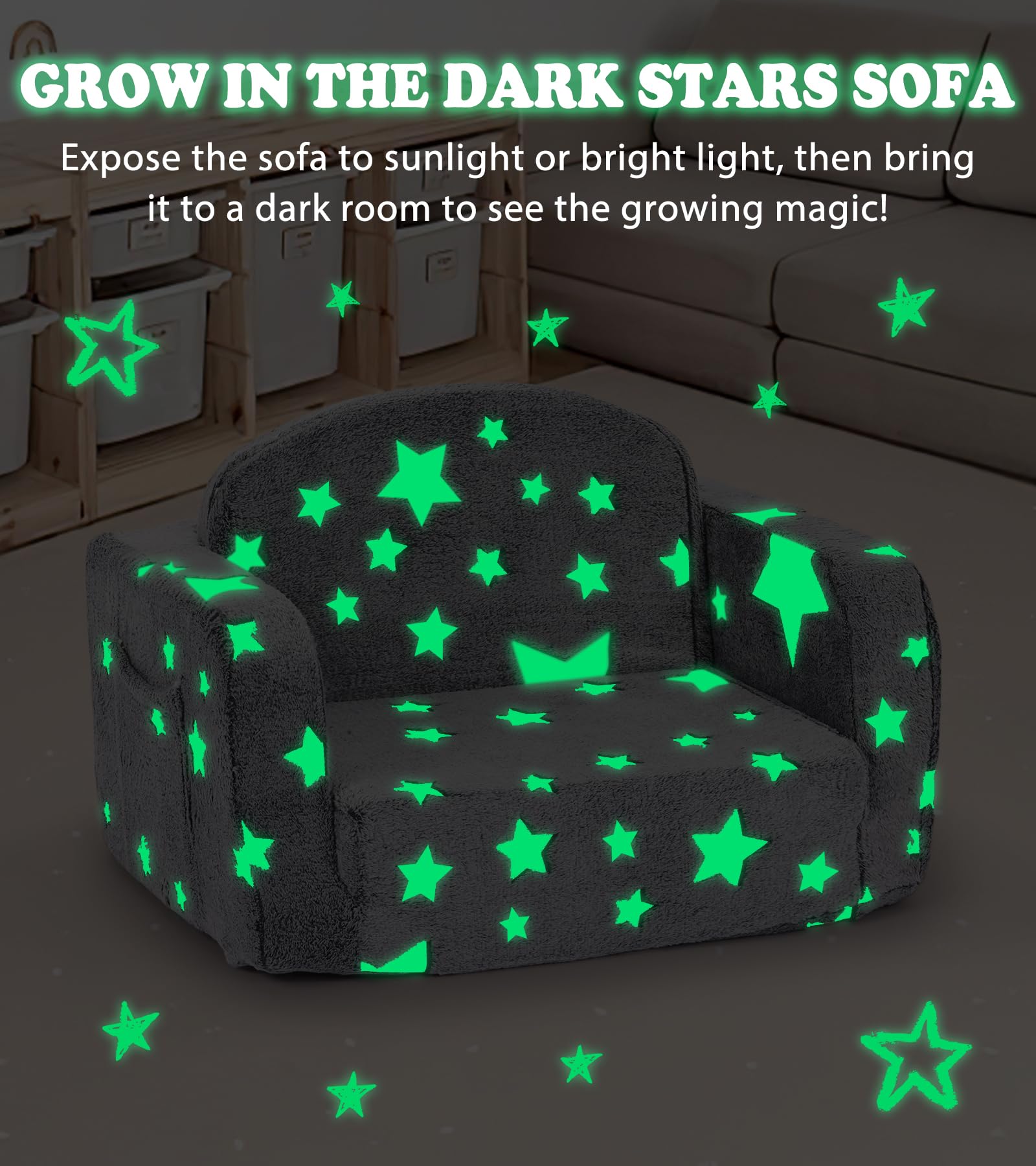 Toddler Fold Soft Foam Couch with Folded Mattress Glow in The Dark