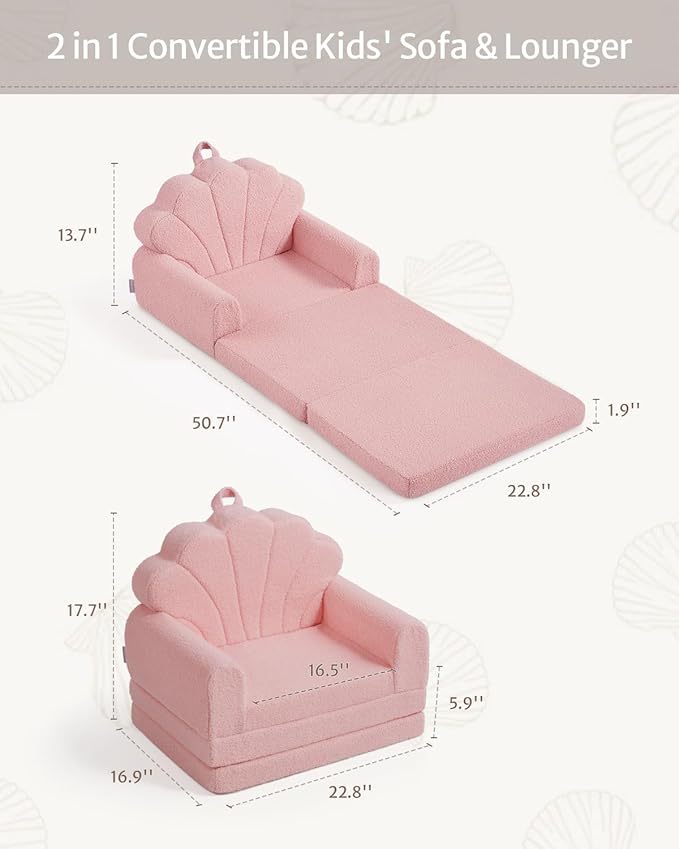 2-in-1 Cute Shell Folding Kids Couch Bed & Lounger
