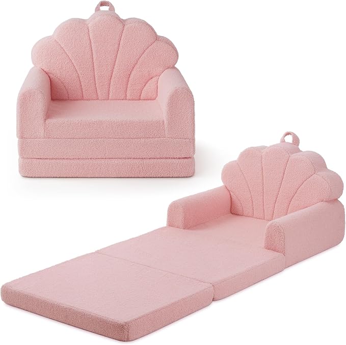 2-in-1 Cute Shell Folding Kids Couch Bed & Lounger