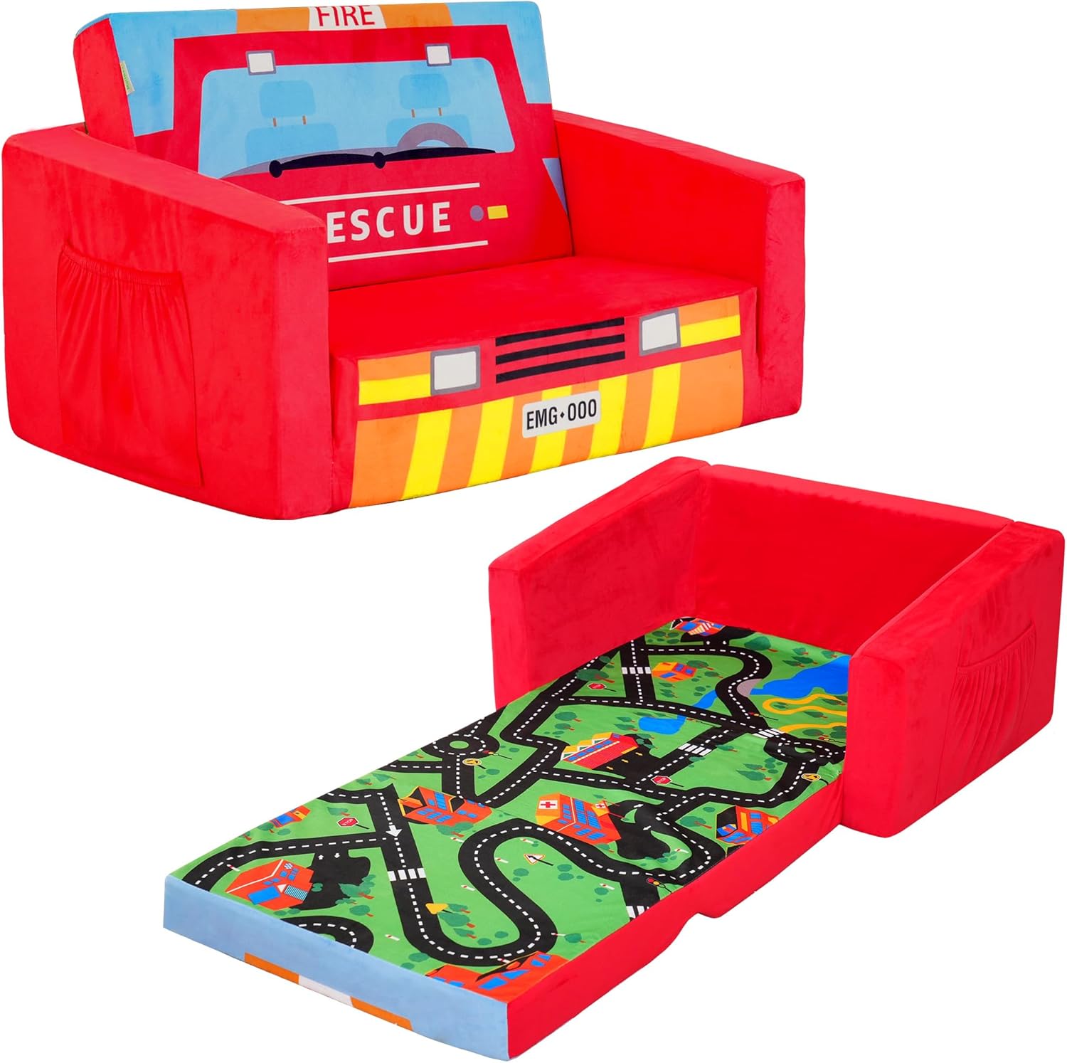 2-in-1 Convertible Kids Sofa Bed Safety High-Density Sponge