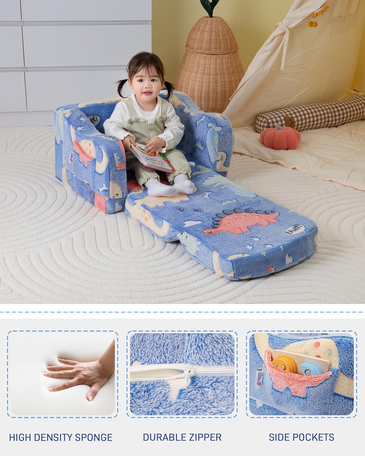 2-in-1 Children Compressiable Foam Sofa and Lounger