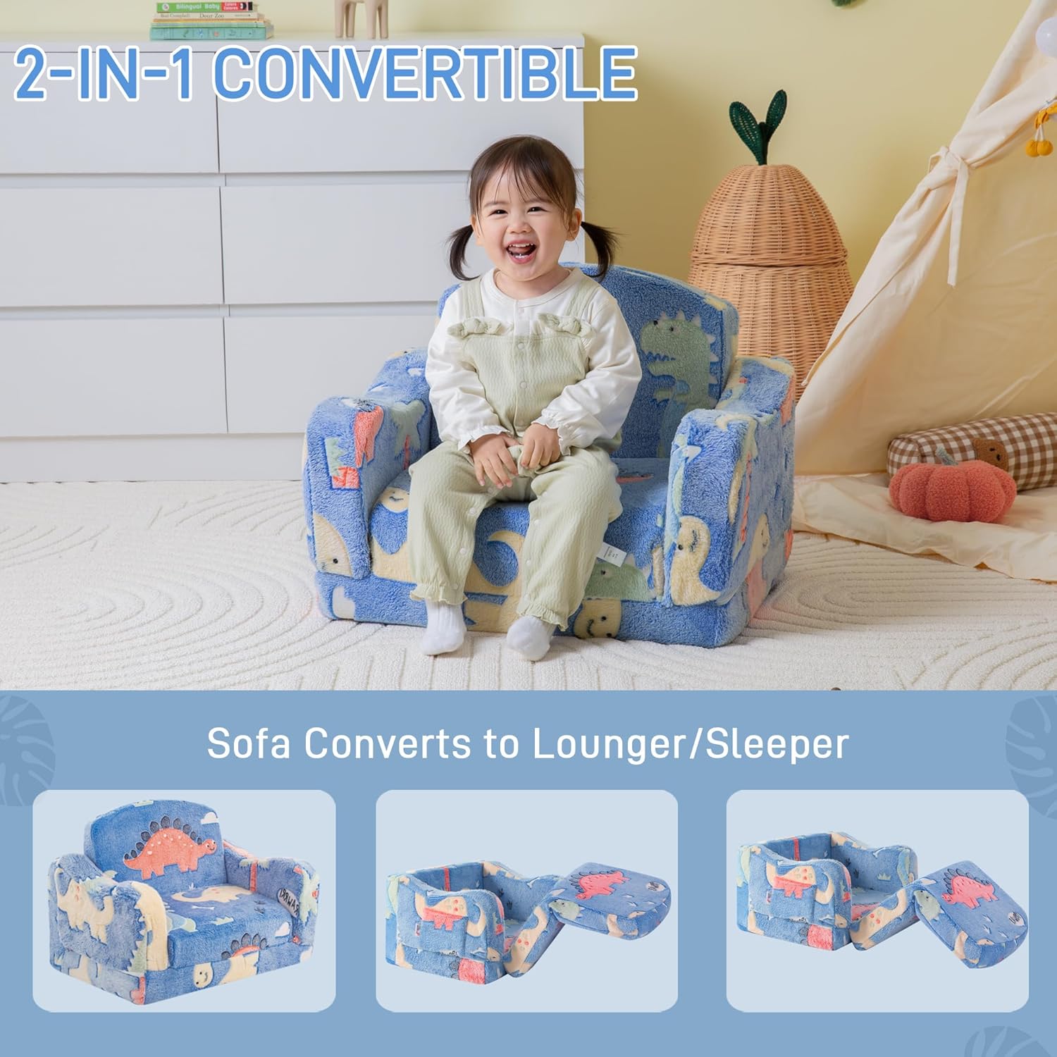 2-in-1 Children Compressiable Foam Sofa and Lounger