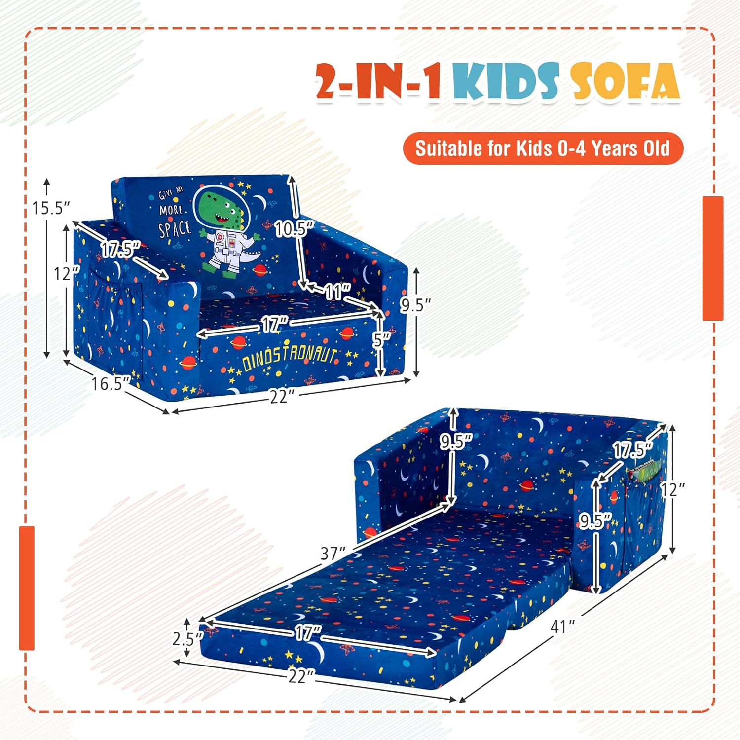 2 in 1 Children Folding Foam Sofa Bed
