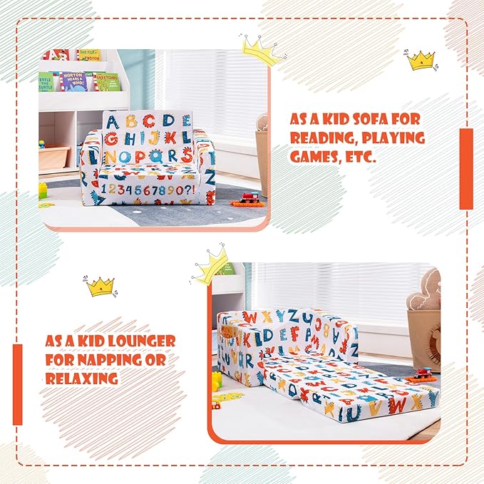 2-in-1 Convertible Kids Sofa Bed - Compressed Foam, Safety Fabric