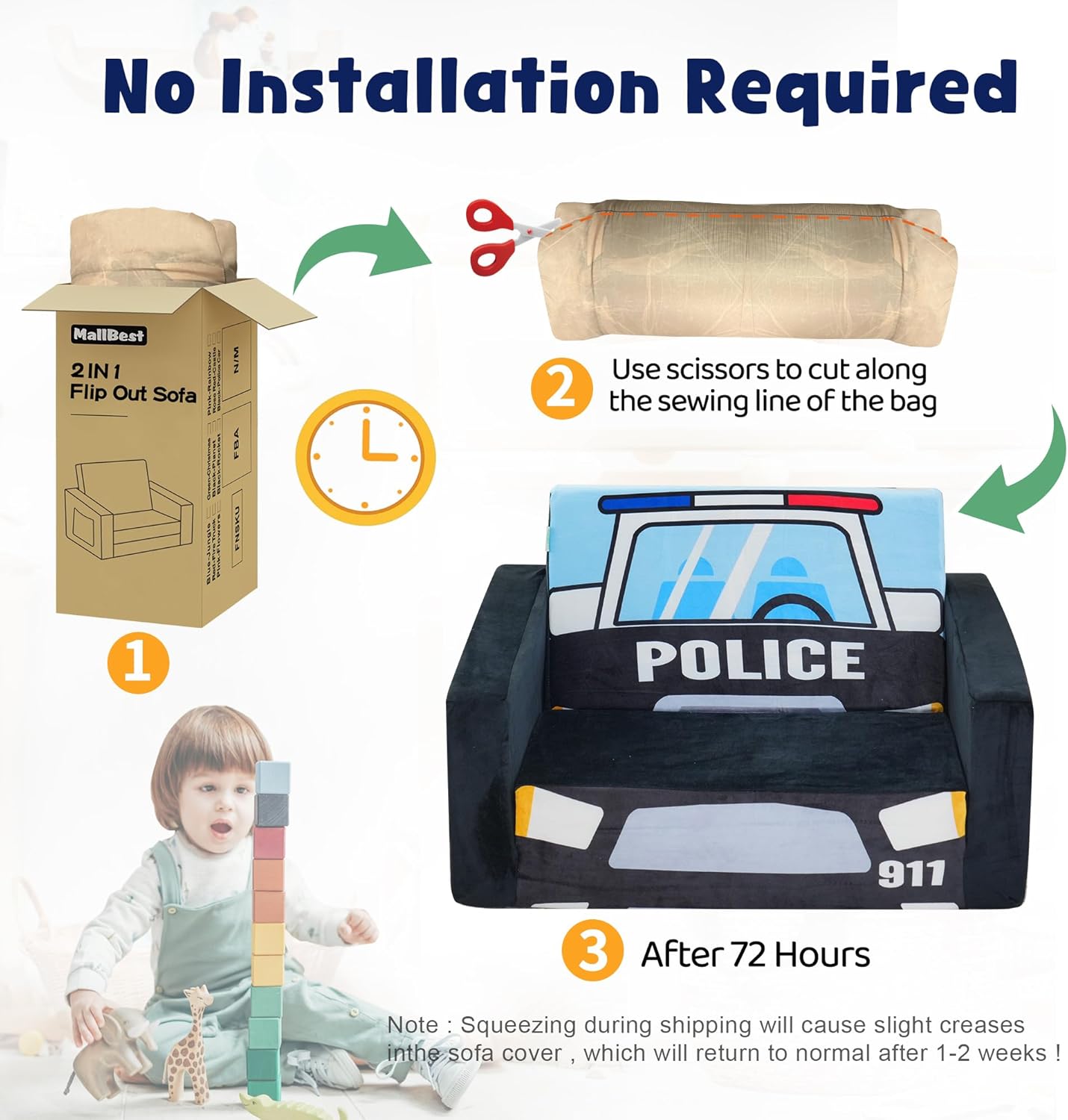 High-Density Sponge Flip Open Chirldren Sofa Bed