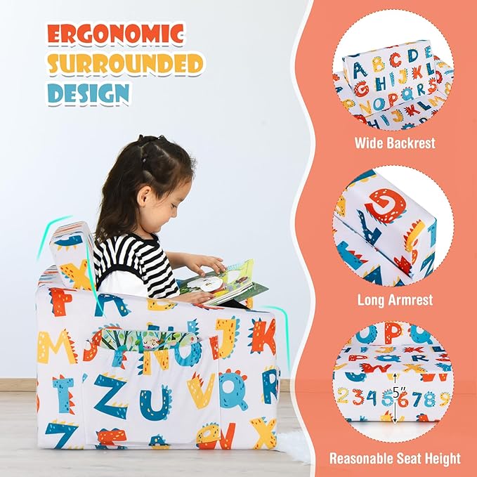 2-in-1 Convertible Kids Sofa Bed - Compressed Foam, Safety Fabric