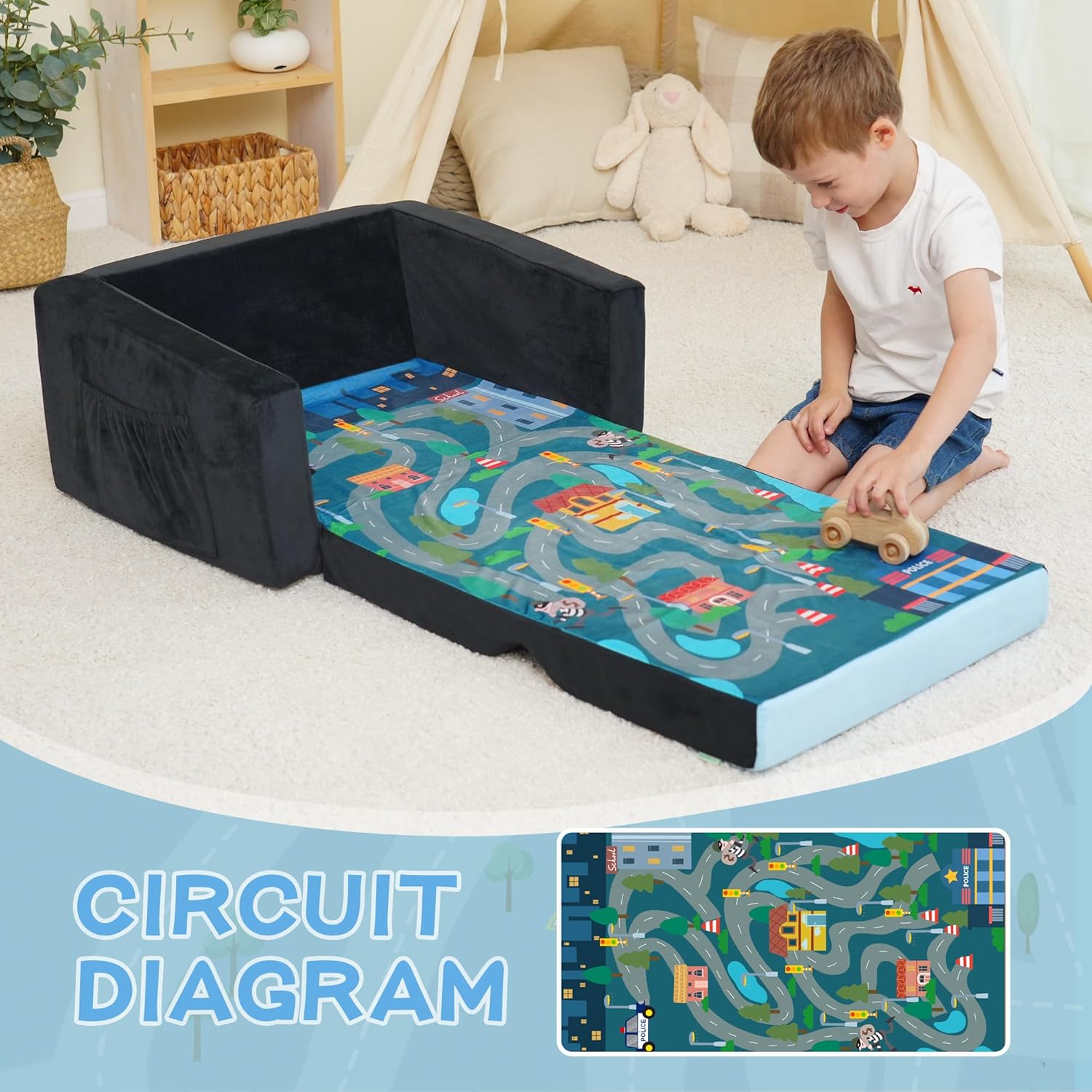 High-Density Sponge Flip Open Chirldren Sofa Bed