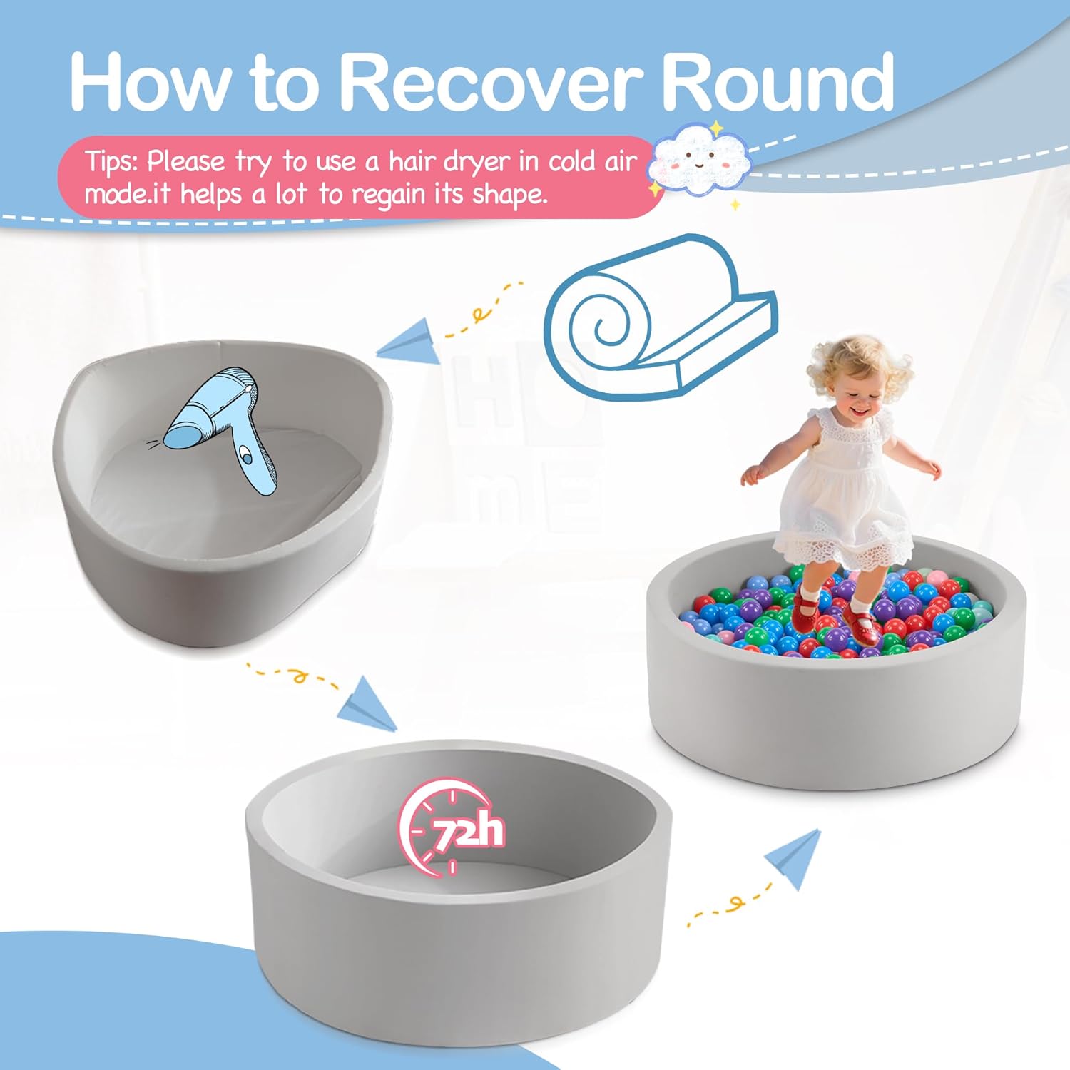 Toddlers Foam Ball Pit - Baby Round Balls Pool