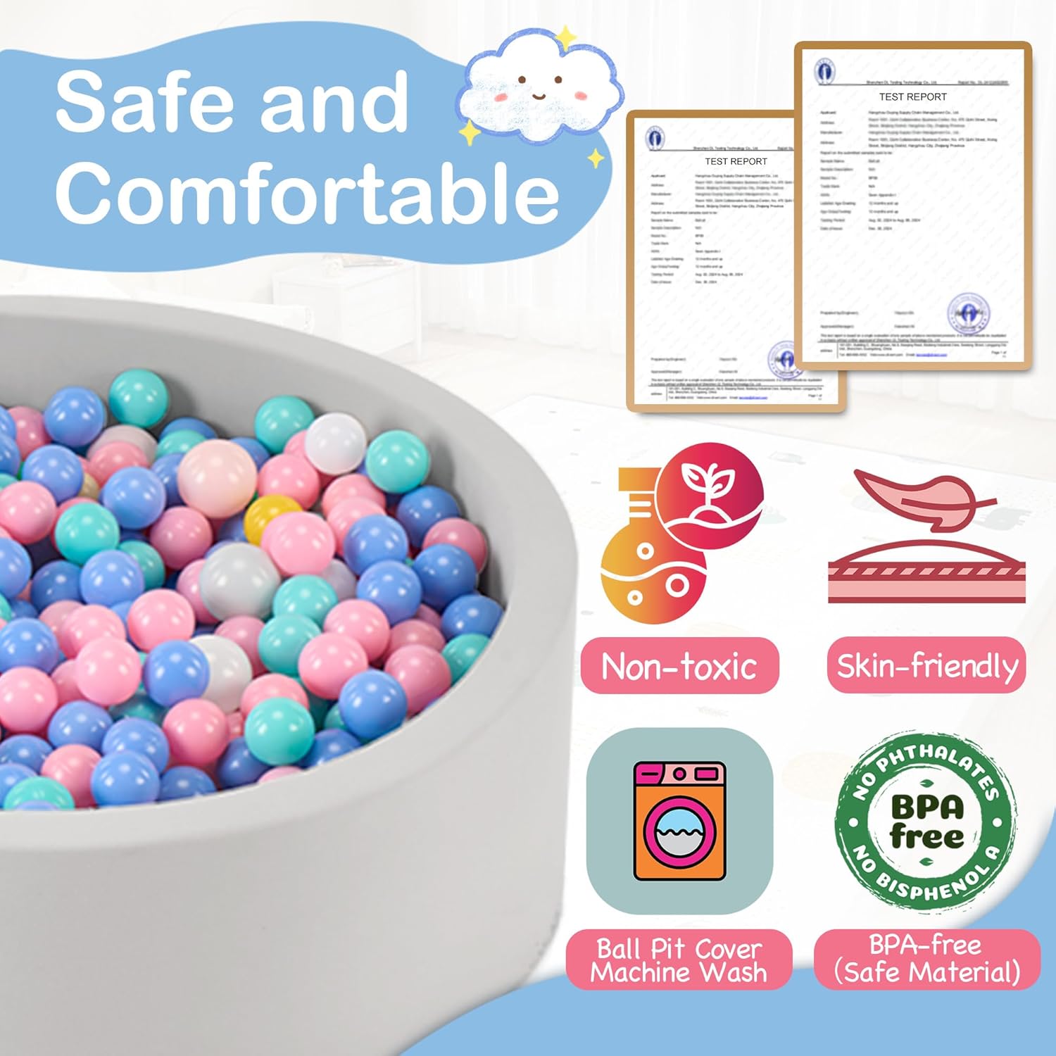 Toddlers Foam Ball Pit - Baby Round Balls Pool