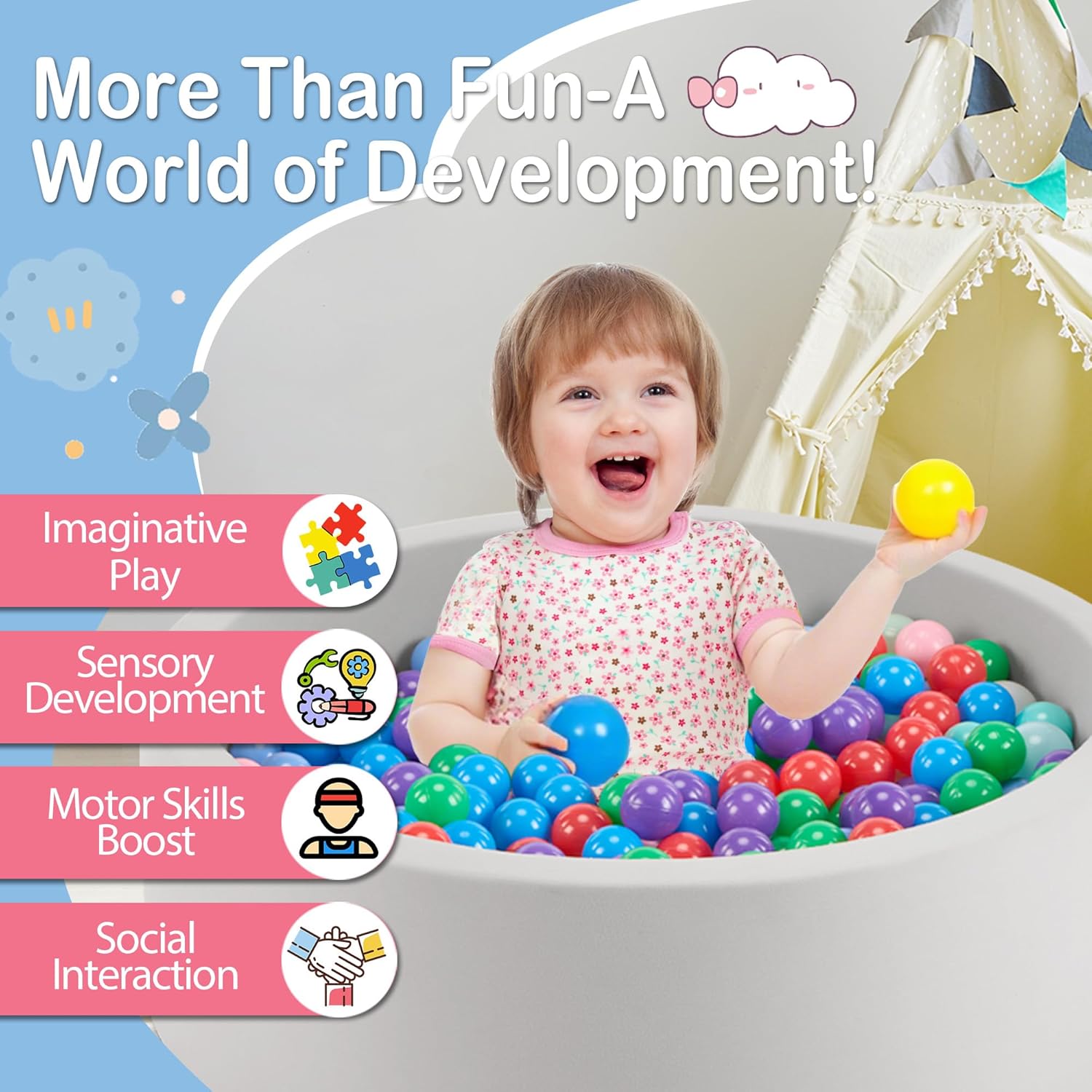 Toddlers Foam Ball Pit - Baby Round Balls Pool