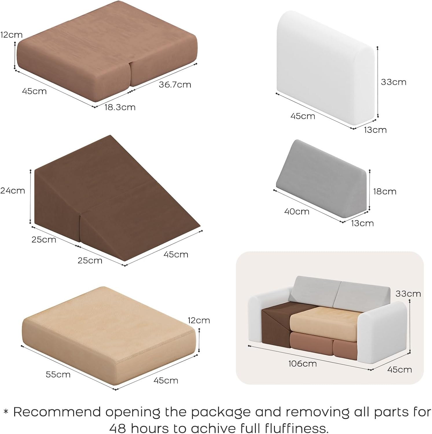 7-Piece Kids Sofa & Play Couch Climbing Foam Blocks Playset