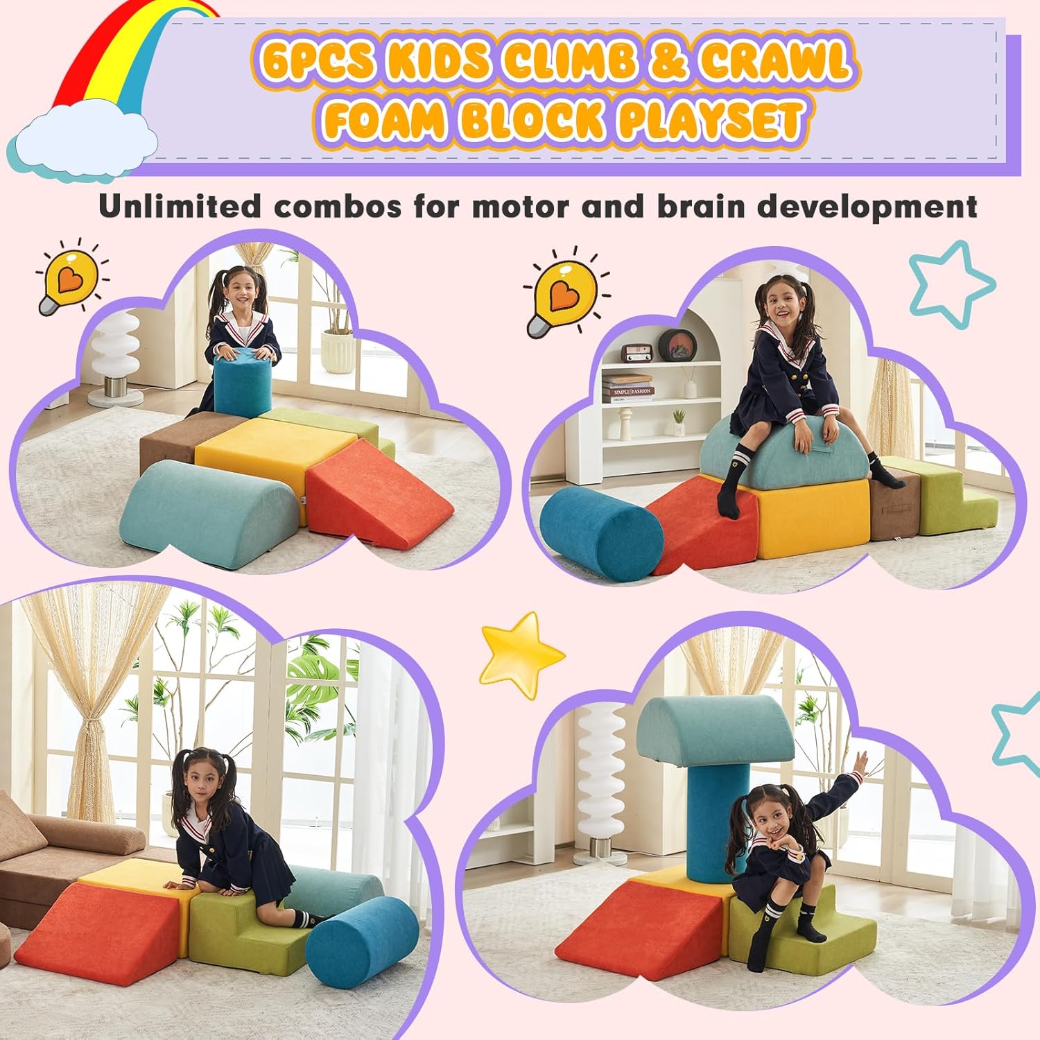 6pcs Toddler Soft Foam Climbing Play Blocks