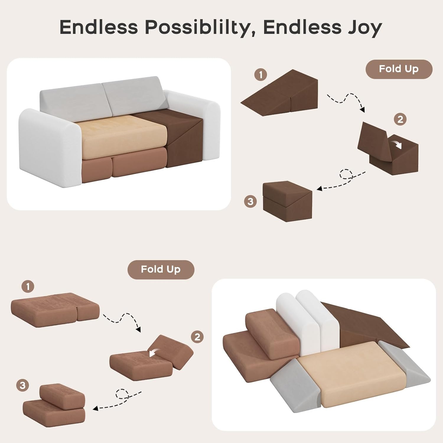 7-Piece Kids Sofa & Play Couch Climbing Foam Blocks Playset