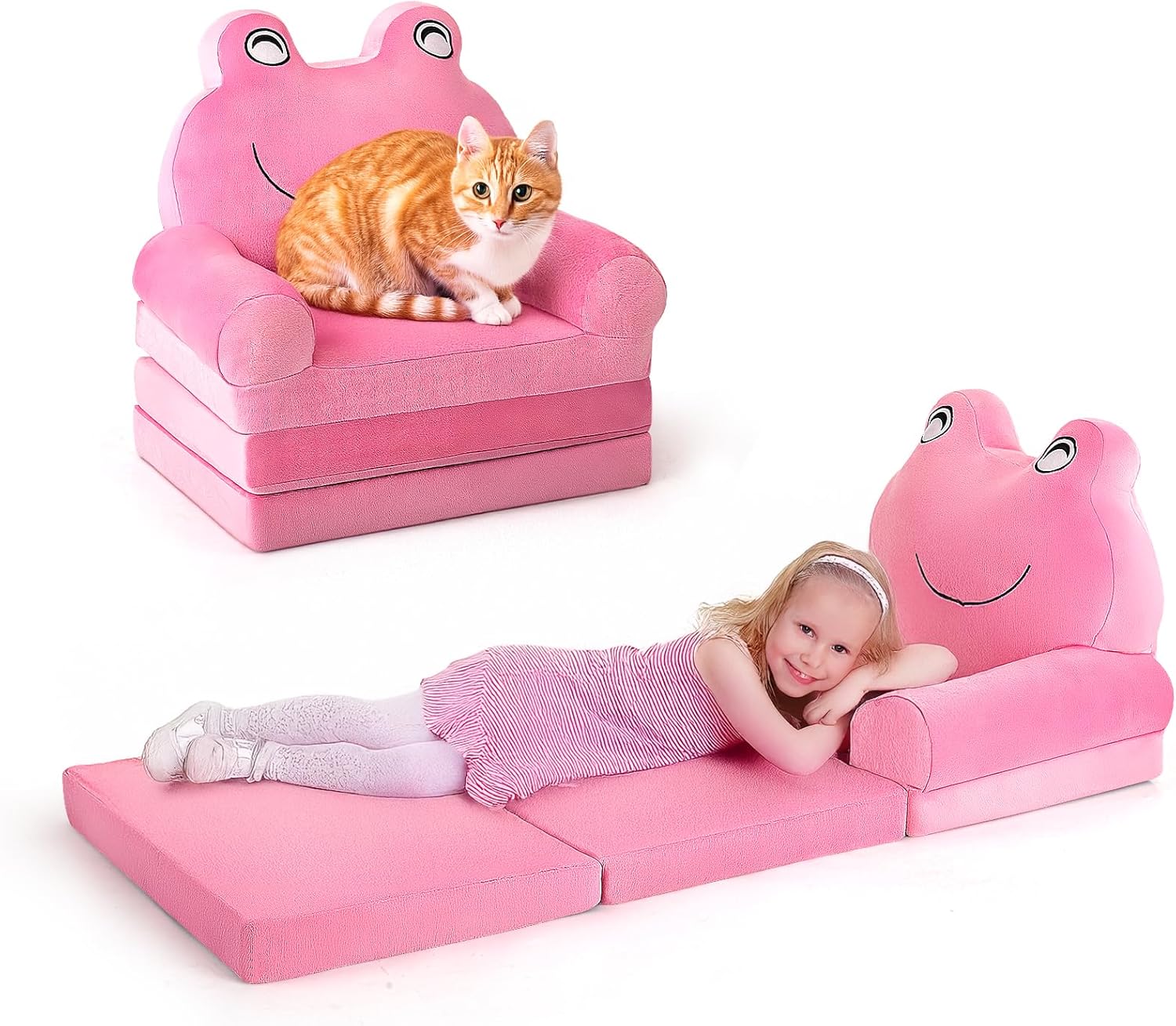Boys Girls Foldable Foam Sofa Bed With Frog Shape