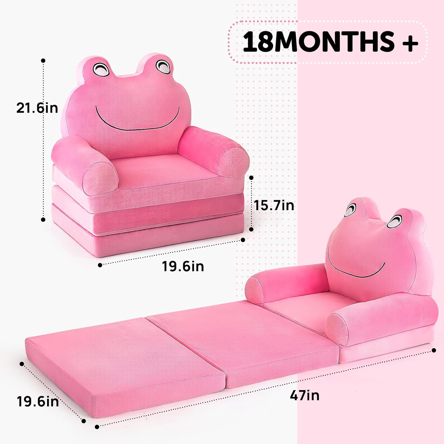 Boys Girls Foldable Foam Sofa Bed With Frog Shape