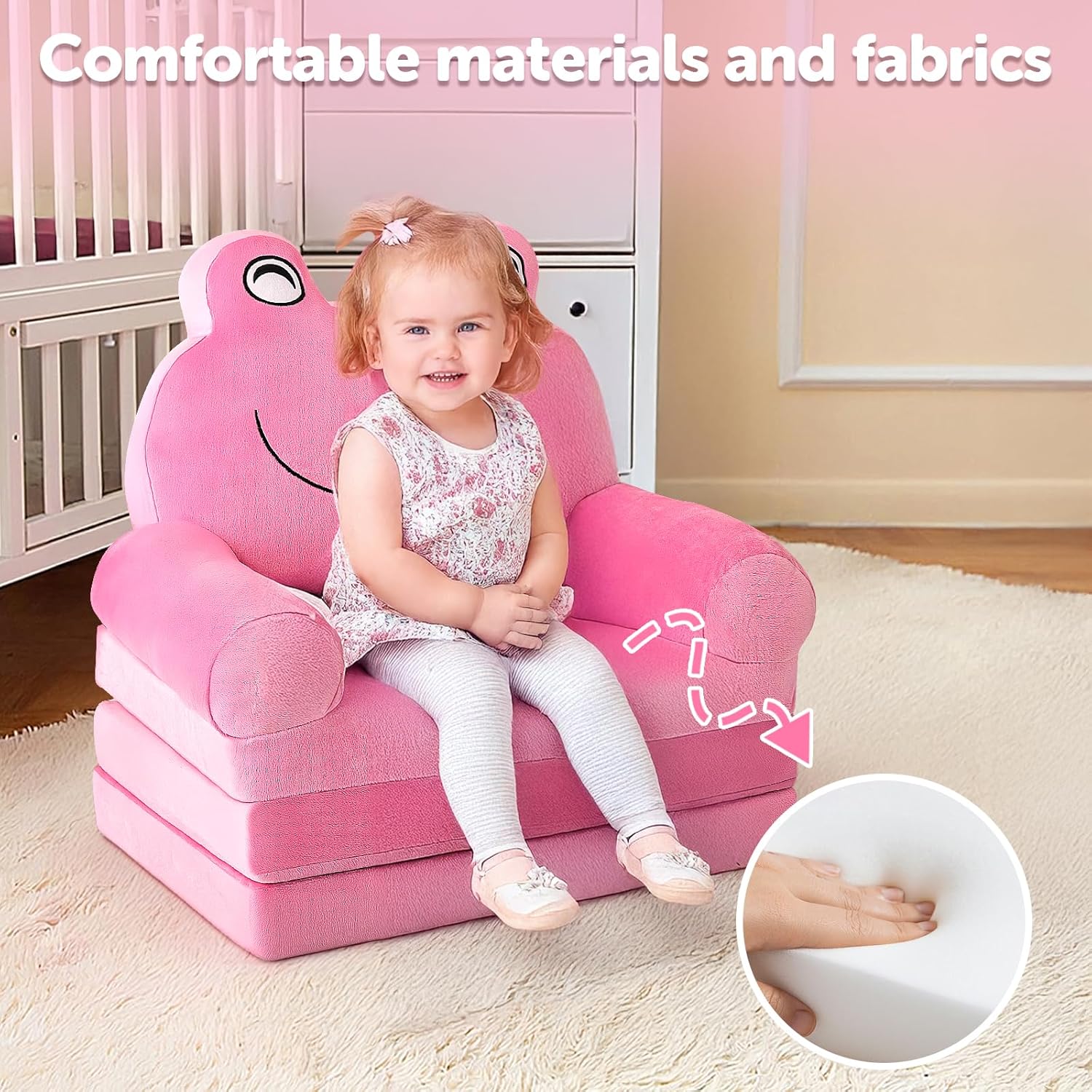 Boys Girls Foldable Foam Sofa Bed With Frog Shape