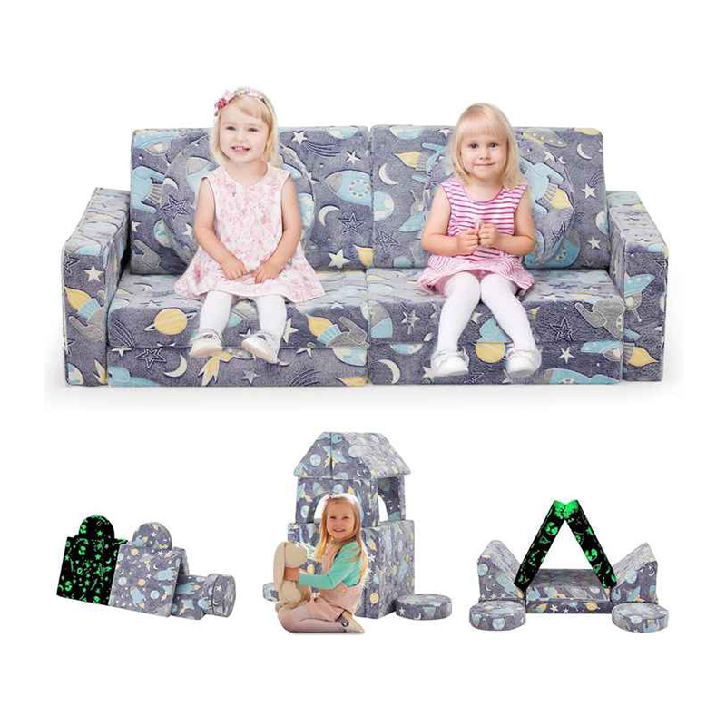 12pcs Kids Playroom Modular Couch and Blocks with Green Glow
