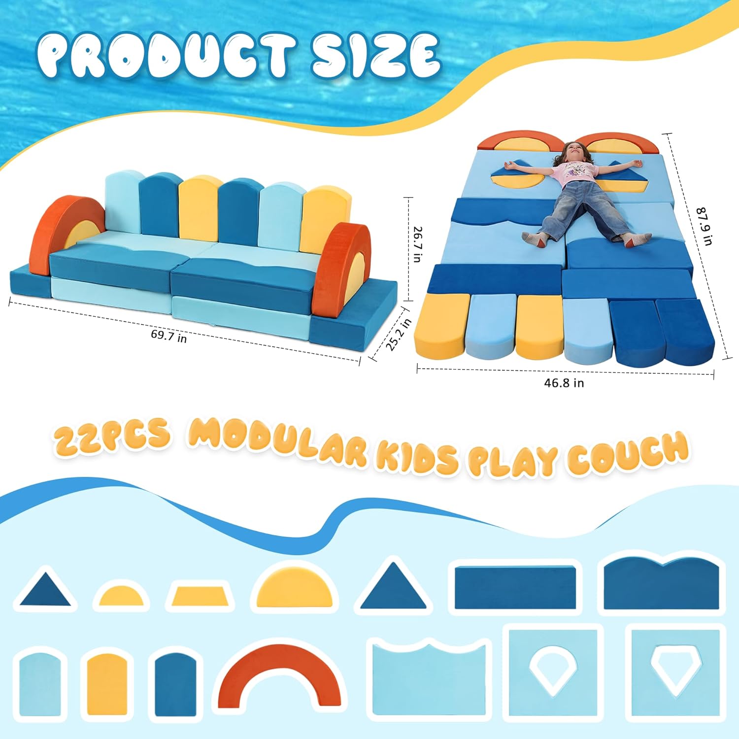 22Pcs Modular Kids Play Couch